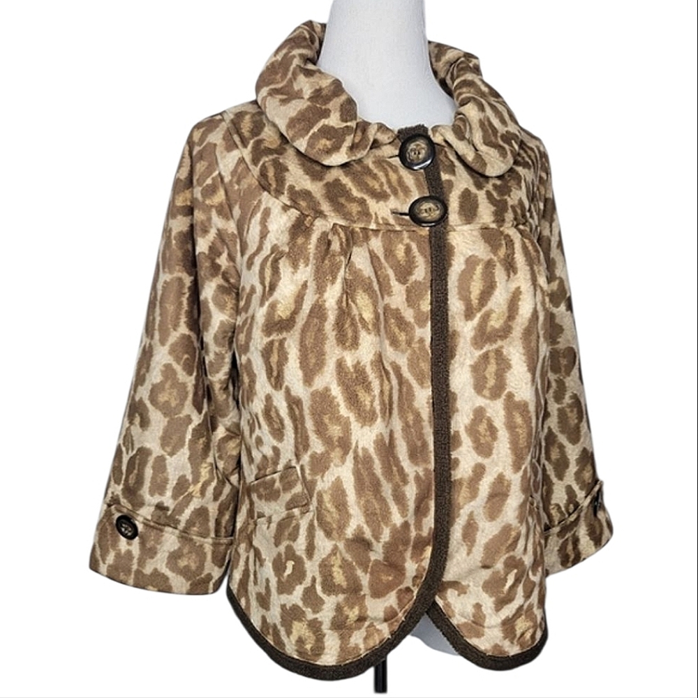 Tasha Polizzi Leopard Vintage Pin Up Rockabilly Car Coat Cropped Swing Jacket SM